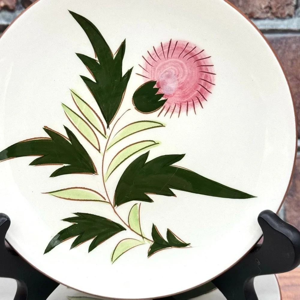 Stangl Pottery Pink Thistle Side Plates Bread Butter Set of 6 Vintage Cottagecor